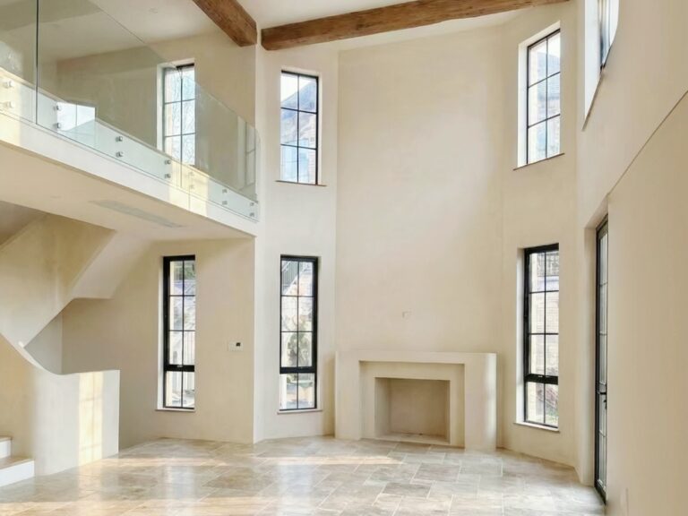 residential interior with large sliding windows