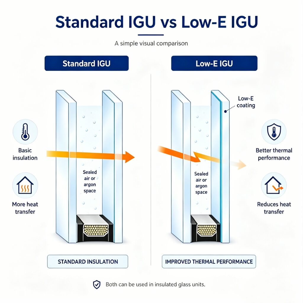 Standard IGU vs Low-E IGU thermal performance comparison