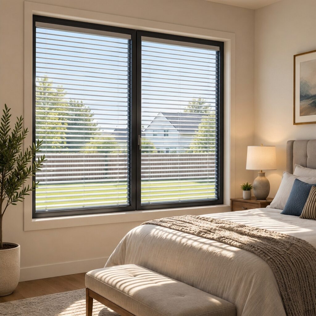 Blinds Between Glass tilted for light control